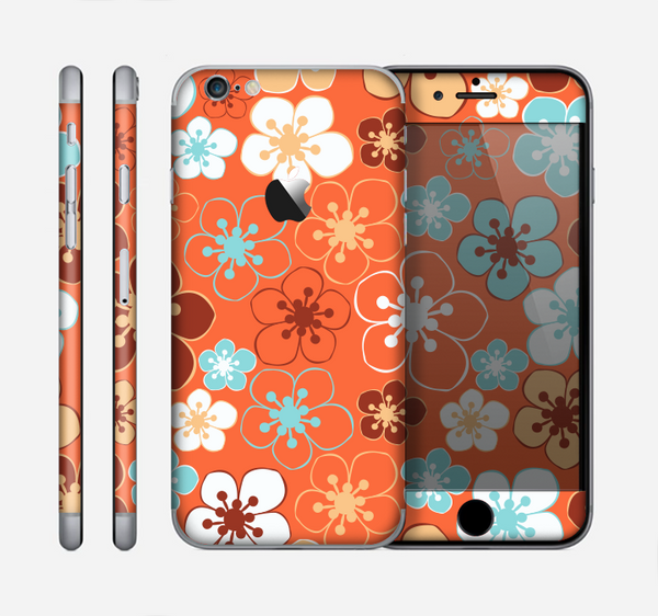 The Orange Vector Floral with Blue Skin for the Apple iPhone 6