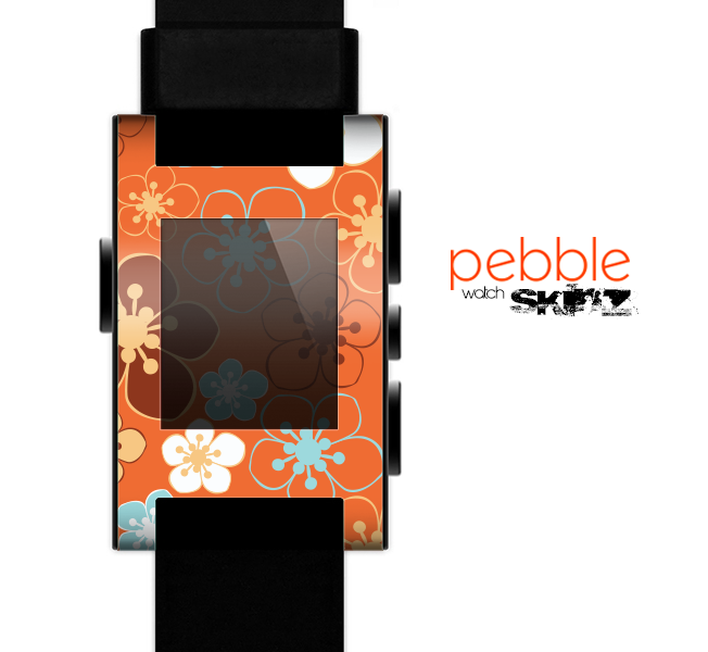 The Orange Vector Floral with Blue Skin for the Pebble SmartWatch