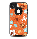 The Orange Vector Floral with Blue Skin for the iPhone 4-4s OtterBox Commuter Case