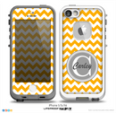 The Orange & White Chevron Monogram Name Script Skin Gray v1 Skin for the iPhone 5-5s Fre LifeProof Case