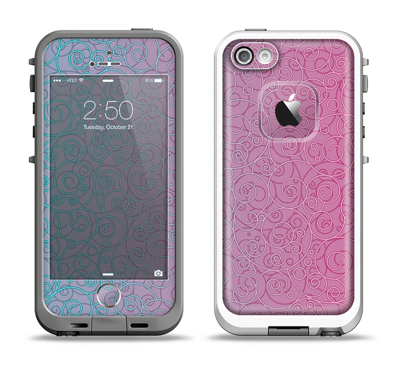 The OverLock Pink to Blue Swirls Apple iPhone 5-5s LifeProof Fre Case Skin Set