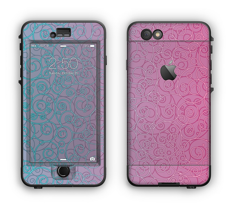 The OverLock Pink to Blue Swirls Apple iPhone 6 Plus LifeProof Nuud Case Skin Set