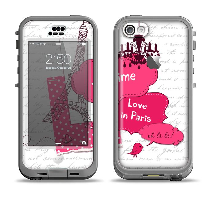 The Paris Pink Illustration Apple iPhone 5c LifeProof Nuud Case Skin Set