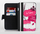 The Paris Pink Illustration Ink-Fuzed Leather Folding Wallet Credit-Card Case for the Apple iPhone 6/6s, 6/6s Plus, 5/5s and 5c