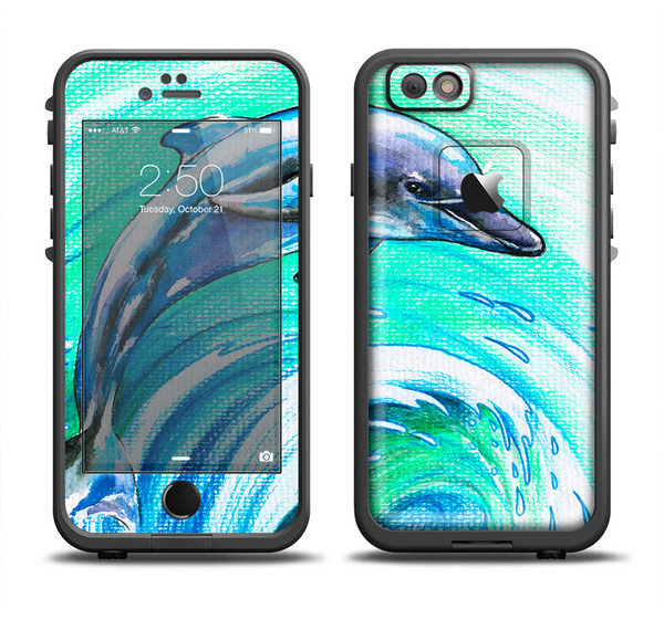 The Pastel Vibrant Blue Dolphin Apple iPhone 6/6s LifeProof Fre Case Skin Set