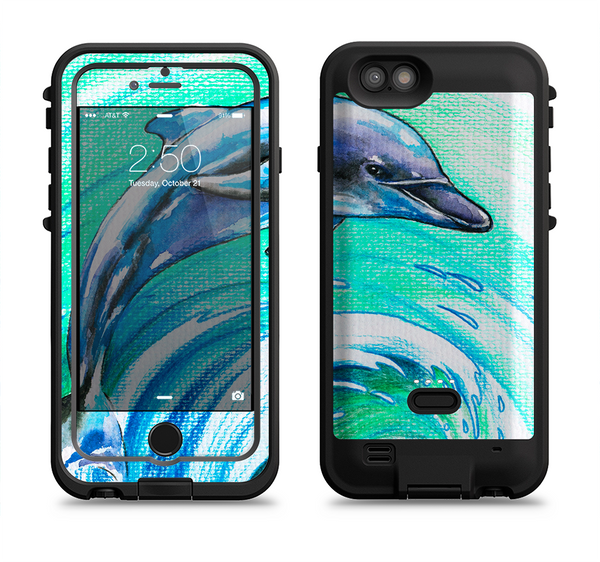 The Pastel Vibrant Blue Dolphin Apple iPhone 6/6s LifeProof Fre POWER Case Skin Set