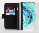 The Pastel Vibrant Blue Dolphin Ink-Fuzed Leather Folding Wallet Credit-Card Case for the Apple iPhone 6/6s, 6/6s Plus, 5/5s and 5c