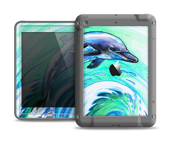 The Pastel Vibrant Blue Dolphin Apple iPad Air LifeProof Fre Case Skin Set