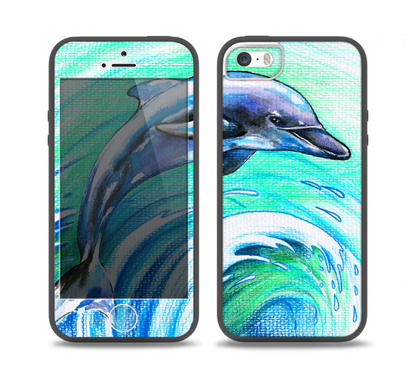 The Pastel Vibrant Blue Dolphin Skin Set for the iPhone 5-5s Skech Glow Case