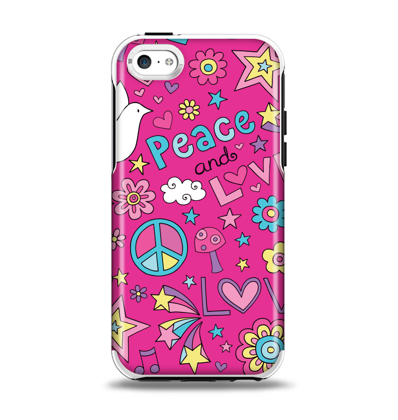 The Peace Love Pink Illustration Apple iPhone 5c Otterbox Symmetry Case Skin Set