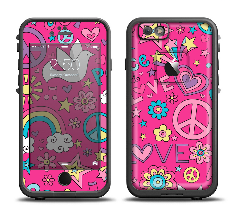 The Peace Love Pink Illustration Apple iPhone 6/6s Plus LifeProof Fre Case Skin Set