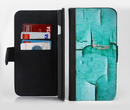 The Peeling Teal Paint Ink-Fuzed Leather Folding Wallet Credit-Card Case for the Apple iPhone 6/6s, 6/6s Plus, 5/5s and 5c