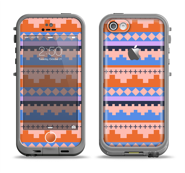 The Pink-Blue & Coral Tribal Ethic Geometric Pattern Apple iPhone 5c LifeProof Fre Case Skin Set