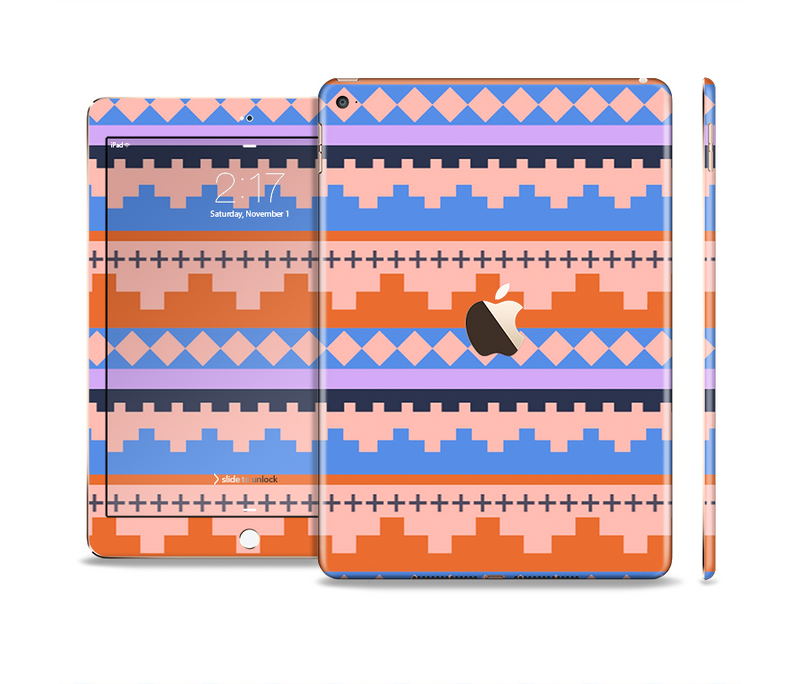 The Pink-Blue & Coral Tribal Ethic Geometric Pattern Skin Set for the Apple iPad Pro