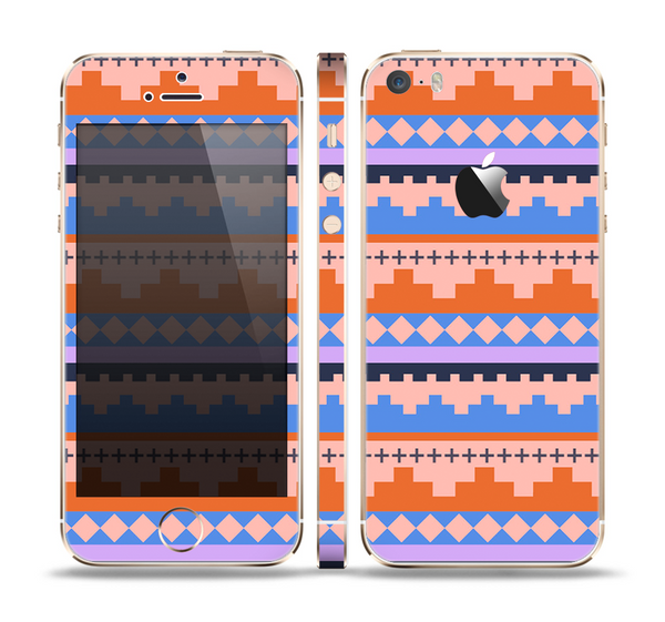 The Pink-Blue & Coral Tribal Ethic Geometric Pattern Skin Set for the Apple iPhone 5s