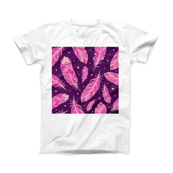 The Pink Aztec Feather Galore ink-Fuzed Front Spot Graphic Unisex Soft-Fitted Tee Shirt