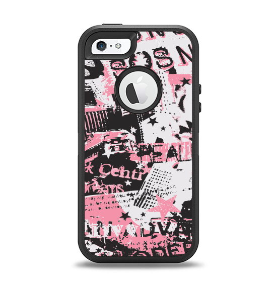 The Pink & Black Abstract Fashion Poster Apple iPhone 5-5s Otterbox Defender Case Skin Set