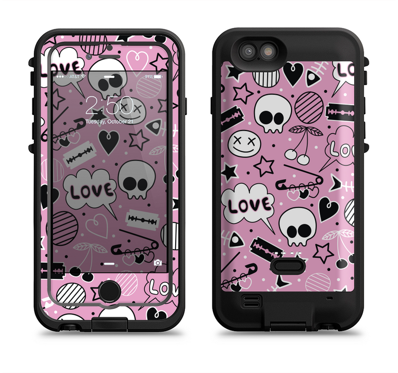 The Pink & Black Love Skulls Pattern V3 Apple iPhone 6/6s LifeProof Fre POWER Case Skin Set