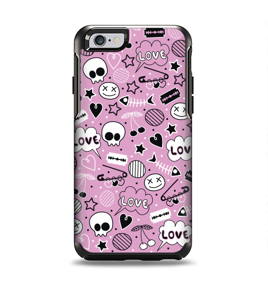 The Pink & Black Love Skulls Pattern V3 Apple iPhone 6 Otterbox Symmetry Case Skin Set