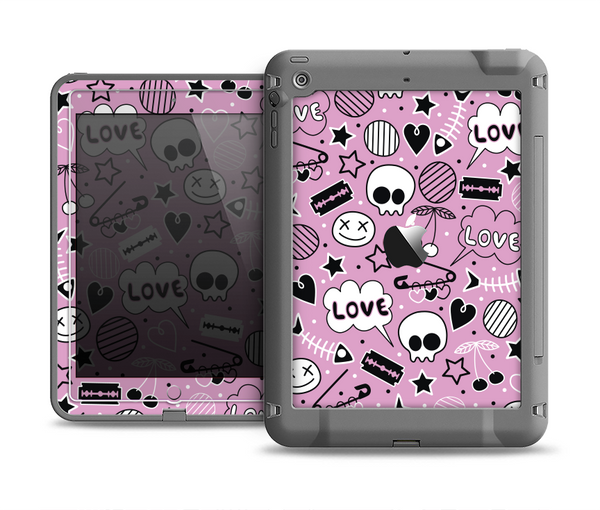 The Pink & Black Love Skulls Pattern V3 Apple iPad Air LifeProof Fre Case Skin Set
