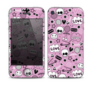 The Pink & Black Love Skulls Pattern V3 Skin for the Apple iPhone 4-4s