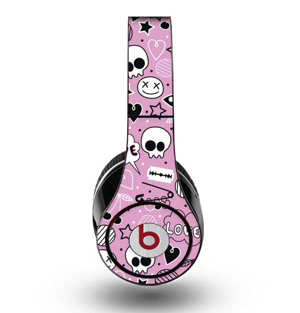 The Pink & Black Love Skulls Pattern V3 Skin for the Original Beats by Dre Studio Headphones