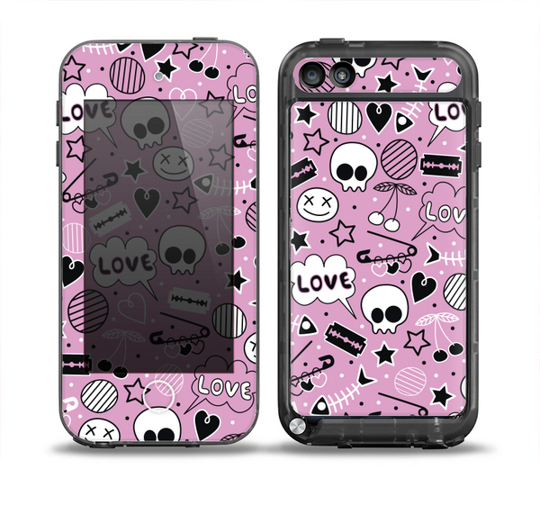 The Pink & Black Love Skulls Pattern V3 Skin for the iPod Touch 5th Generation frē LifeProof Case