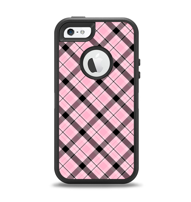 The Pink & Black Plaid Apple iPhone 5-5s Otterbox Defender Case Skin Set