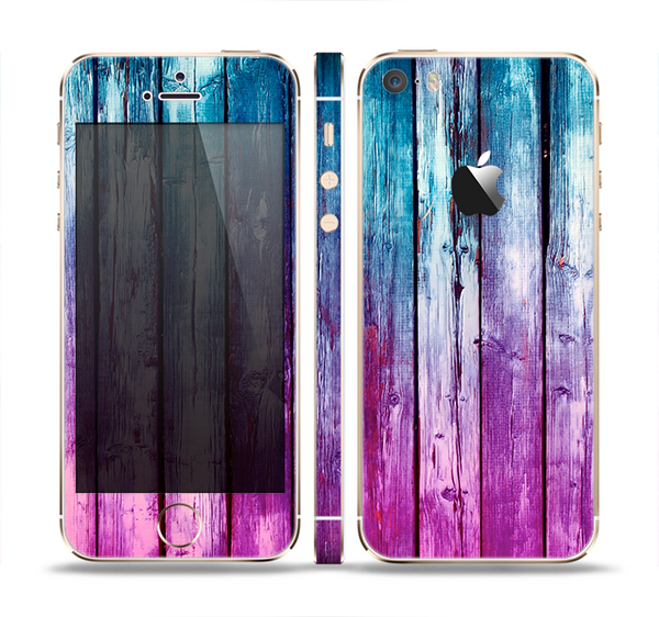 The Pink & Blue Dyed Wood Skin Set for the Apple iPhone 5s