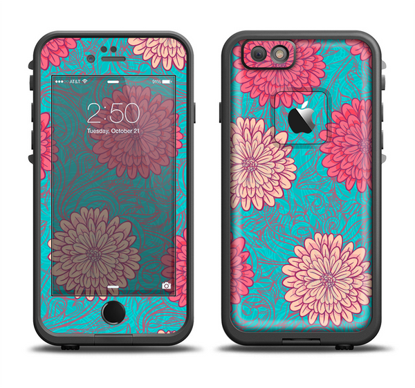 The Pink & Blue Floral Illustration Apple iPhone 6 LifeProof Fre Case Skin Set