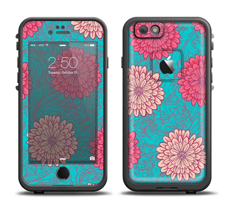 The Pink & Blue Floral Illustration Apple iPhone 6/6s Plus LifeProof Fre Case Skin Set