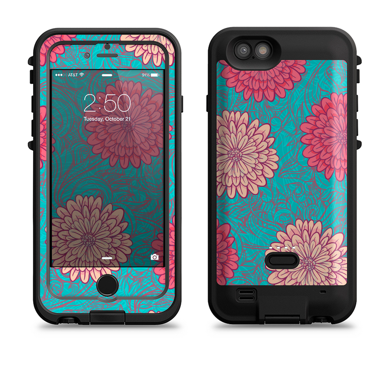 The Pink & Blue Floral Illustration Apple iPhone 6/6s LifeProof Fre POWER Case Skin Set
