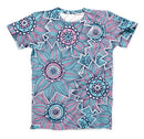 The Pink & Blue Flowered Pattern ink-Fuzed Unisex All Over Full-Printed Fitted Tee Shirt
