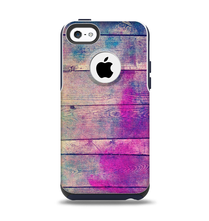 The Pink & Blue Grunge Wood Planks Apple iPhone 5c Otterbox Commuter Case Skin Set