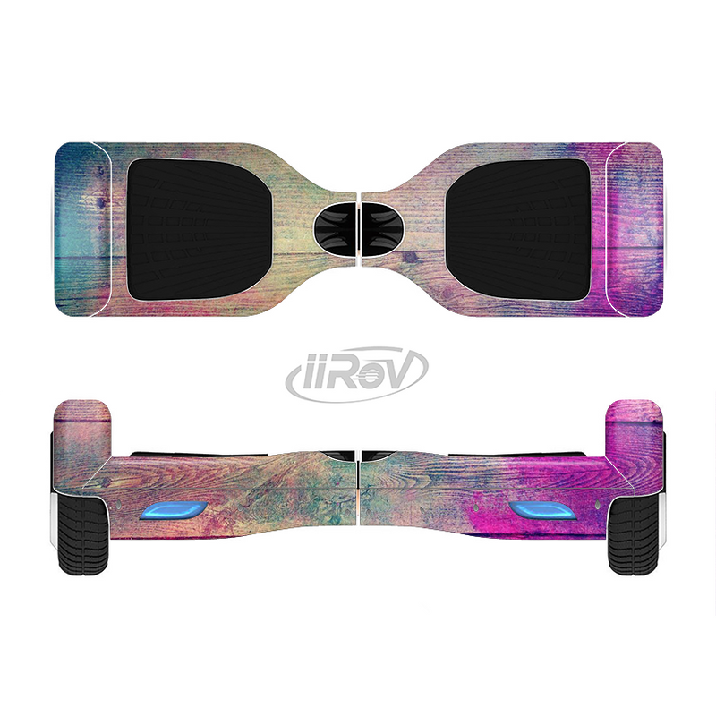 The Pink & Blue Grunge Wood Planks Full-Body Skin Set for the Smart Drifting SuperCharged iiRov HoverBoard