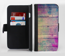 The Pink & Blue Grunge Wood Planks Ink-Fuzed Leather Folding Wallet Credit-Card Case for the Apple iPhone 6/6s, 6/6s Plus, 5/5s and 5c