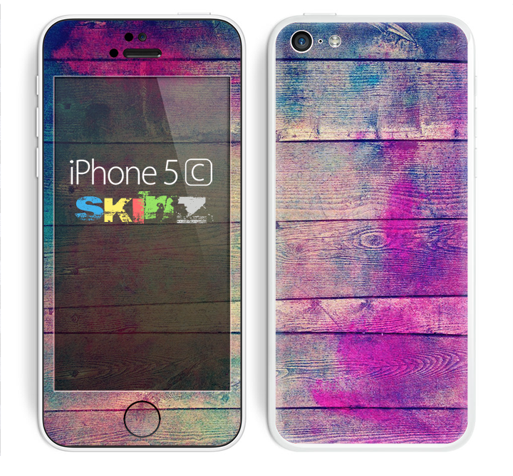 The Pink & Blue Grunge Wood Planks Skin for the Apple iPhone 5c