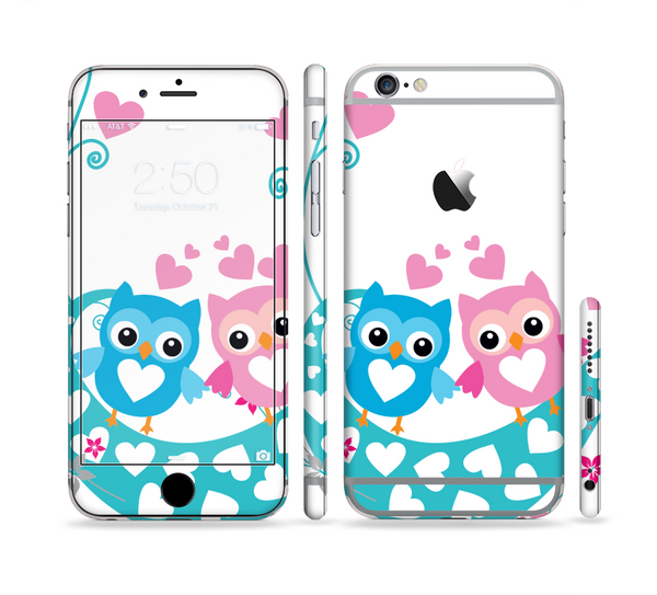 The Pink & Blue Vector Love Birds Sectioned Skin Series for the Apple iPhone 6