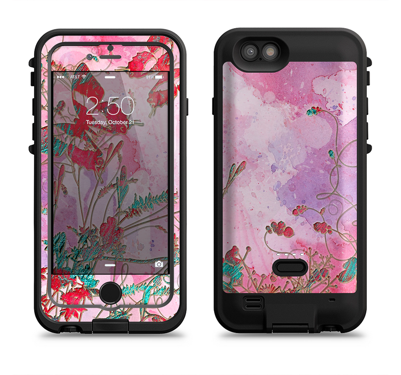 The Pink Bright Watercolor Floral Apple iPhone 6/6s LifeProof Fre POWER Case Skin Set
