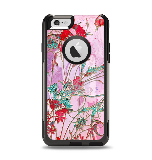 The Pink Bright Watercolor Floral Apple iPhone 6 Otterbox Commuter Case Skin Set