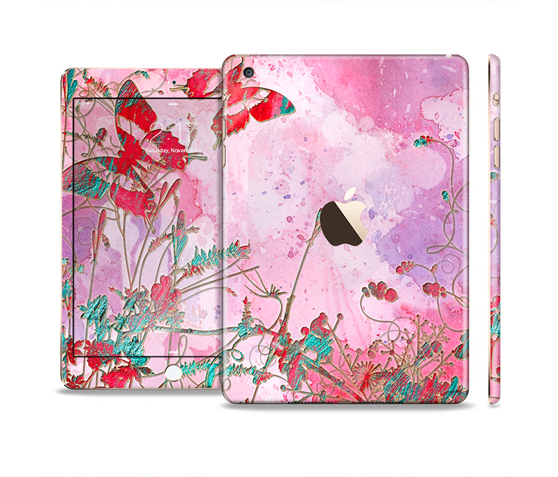 The Pink Bright Watercolor Floral Full Body Skin Set for the Apple iPad Mini 3