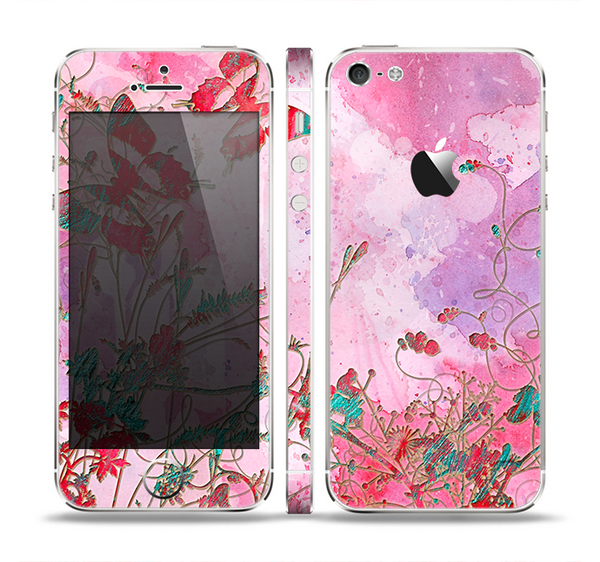 The Pink Bright Watercolor Floral Skin Set for the Apple iPhone 5