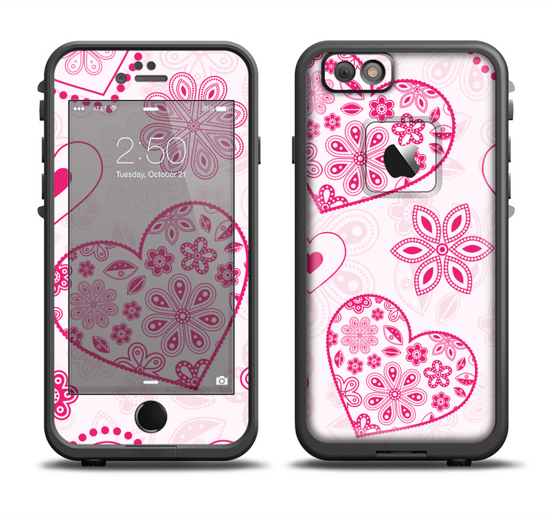 The Pink Floral Designed Hearts Apple iPhone 6/6s Plus LifeProof Fre Case Skin Set