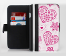 The Pink Floral Designed Hearts Ink-Fuzed Leather Folding Wallet Credit-Card Case for the Apple iPhone 6/6s, 6/6s Plus, 5/5s and 5c