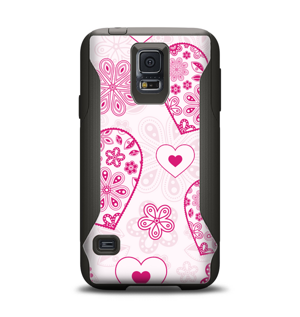 The Pink Floral Designed Hearts Samsung Galaxy S5 Otterbox Commuter Case Skin Set
