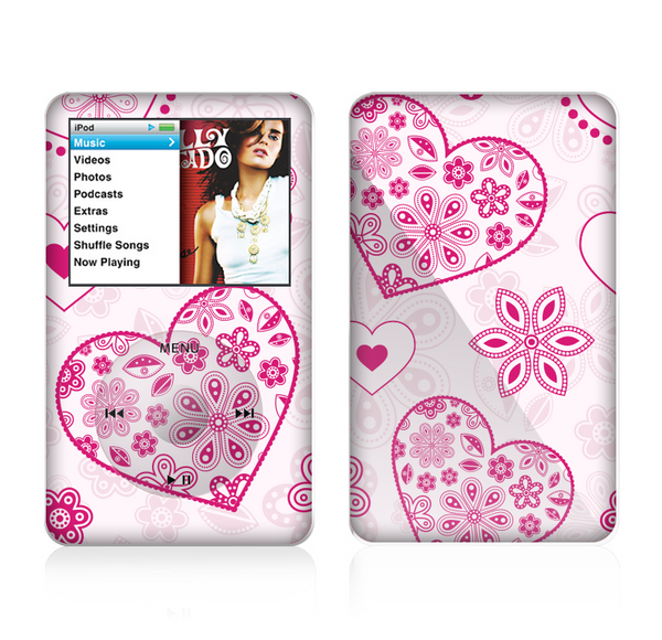 The Pink Floral Designed Hearts Skin For The Apple iPod Classic