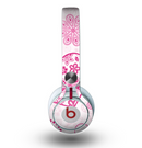 The Pink Floral Designed Hearts Skin for the Beats by Dre Mixr Headphones