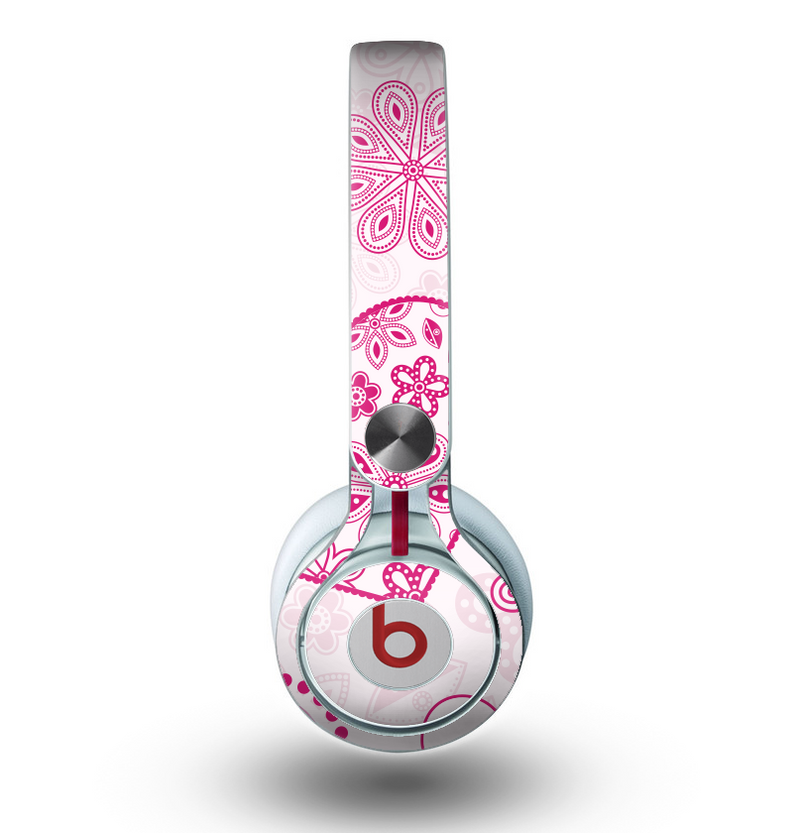 The Pink Floral Designed Hearts Skin for the Beats by Dre Mixr Headphones