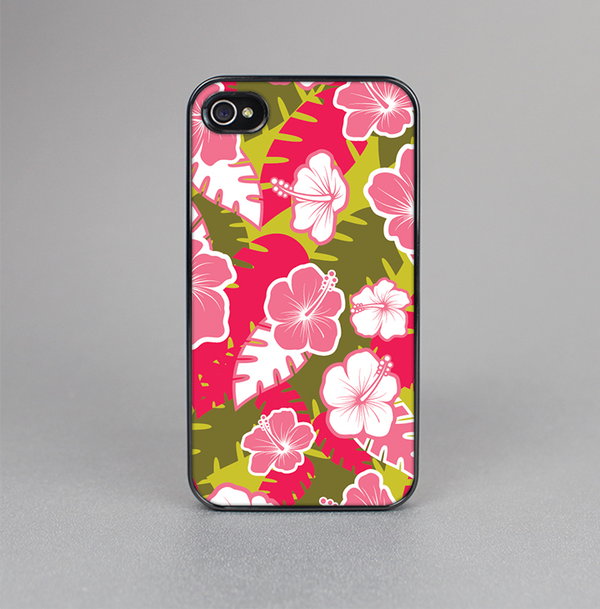 The Pink & Green Hawaiian Floral Pattern V4 Skin-Sert for the Apple iPhone 4-4s Skin-Sert Case