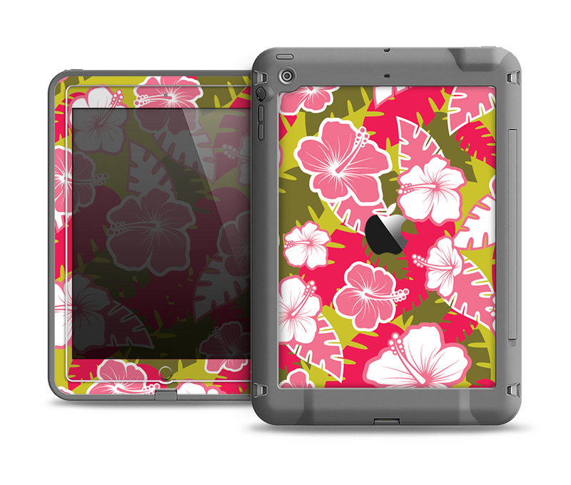 The Pink & Green Hawaiian Floral Pattern V4 Apple iPad Air LifeProof Fre Case Skin Set